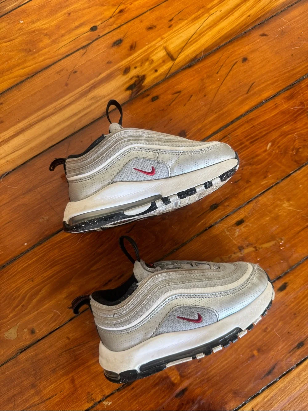 Nike Kids Silver and Red Air Max 97 Slip-On Sneakers